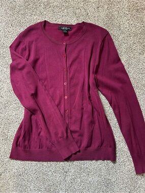 August Silk Plum Berry Crewneck Silk Blend Cardigan Sweater XL